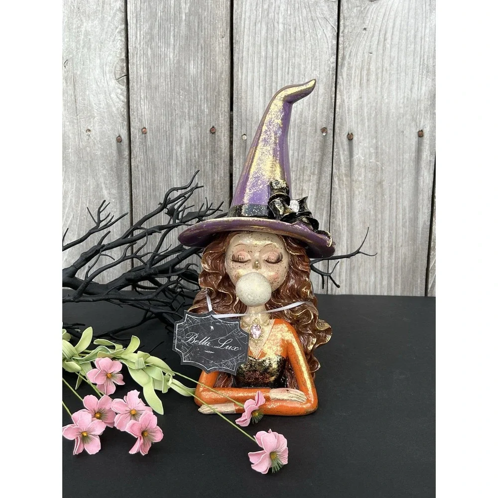 Witch Blowing Bubble Gum Pink Hair Eyelashes Halloween New Decor 12